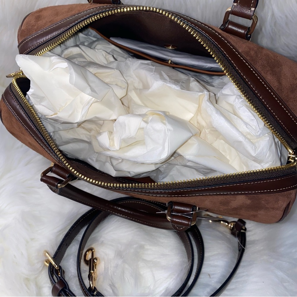 Coach 🤎 Large rowan satchel Suede New purse - Picture 7 of 14